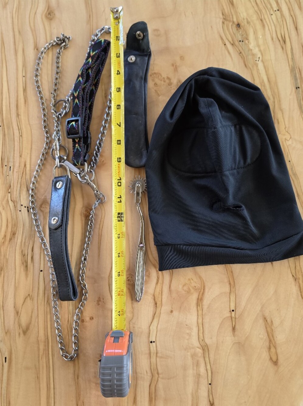 Black Stretch Hood Goth Costume Adult Play Set Leash Collar Tickler/Case Vintage
